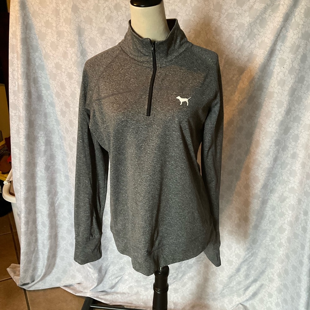 PINK Victoria's Secret Heather Charcoal Gray Quarter-Zip Pullover